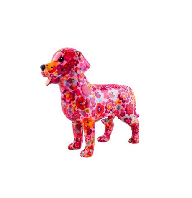 SALVADANAIO LABRADOR SHOPHIE M FUCSIA DECORO FIORI